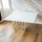 Lucie 59 Inch Dining Table, Square Lacquered Glass Top, Gold Base, White By Casagear Home