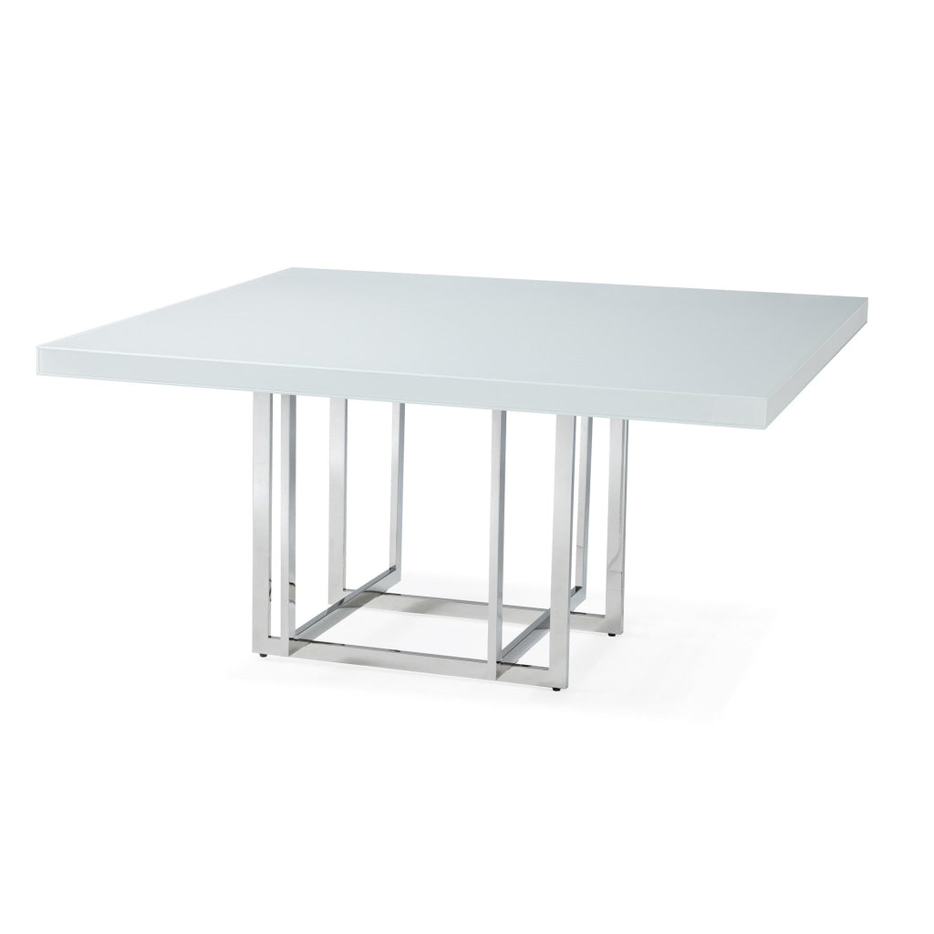 Lucie 59 Inch Dining Table Square Lacquered Glass Top Chrome Base White By Casagear Home BM312257