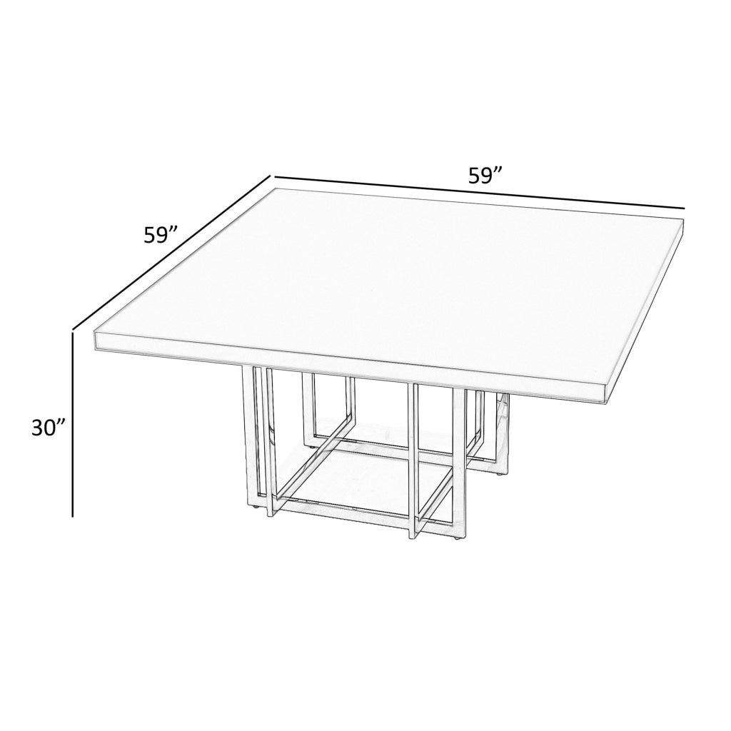 Lucie 59 Inch Dining Table Square Lacquered Glass Top Chrome Base White By Casagear Home BM312257