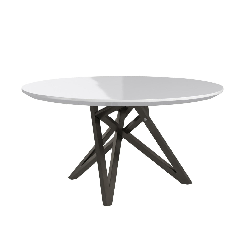 Kimya 47 Inch Dining Table Round Wood Top Angled Steel Legs White Black By Casagear Home BM312259