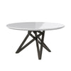 Kimya 47 Inch Dining Table Round Wood Top Angled Steel Legs White Black By Casagear Home BM312259