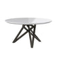 Kimya 47 Inch Dining Table, Round Wood Top, Angled Steel Legs, White, Black By Casagear Home