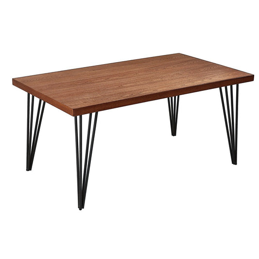 63 Inch Dining Table, Brown Rectangular Elm Veneer Top, Metal Black Legs By Casagear Home