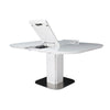 47-63 Inch Extendable Dining Table Beveled Edge White Glass Steel Base By Casagear Home BM312263