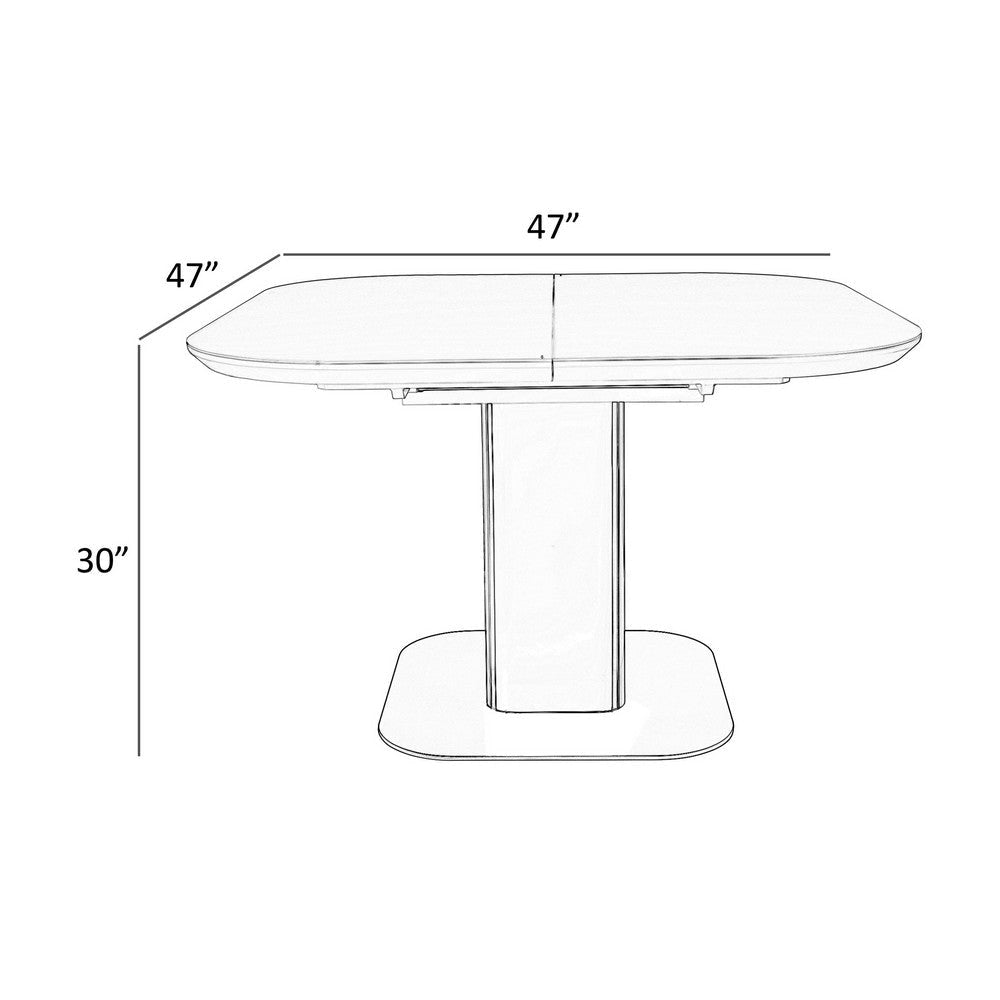 47-63 Inch Extendable Dining Table Beveled Edge White Glass Steel Base By Casagear Home BM312263