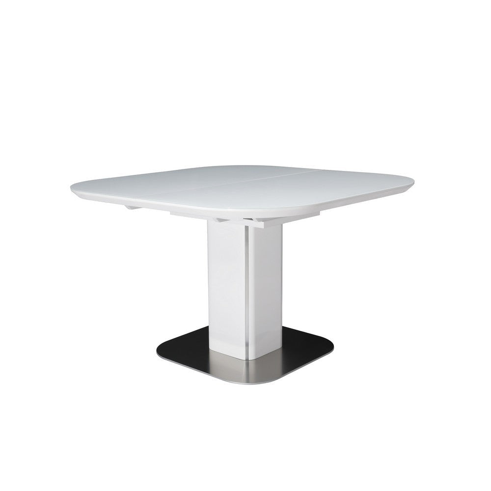 47-63 Inch Extendable Dining Table, Beveled Edge, White Glass, Steel Base By Casagear Home