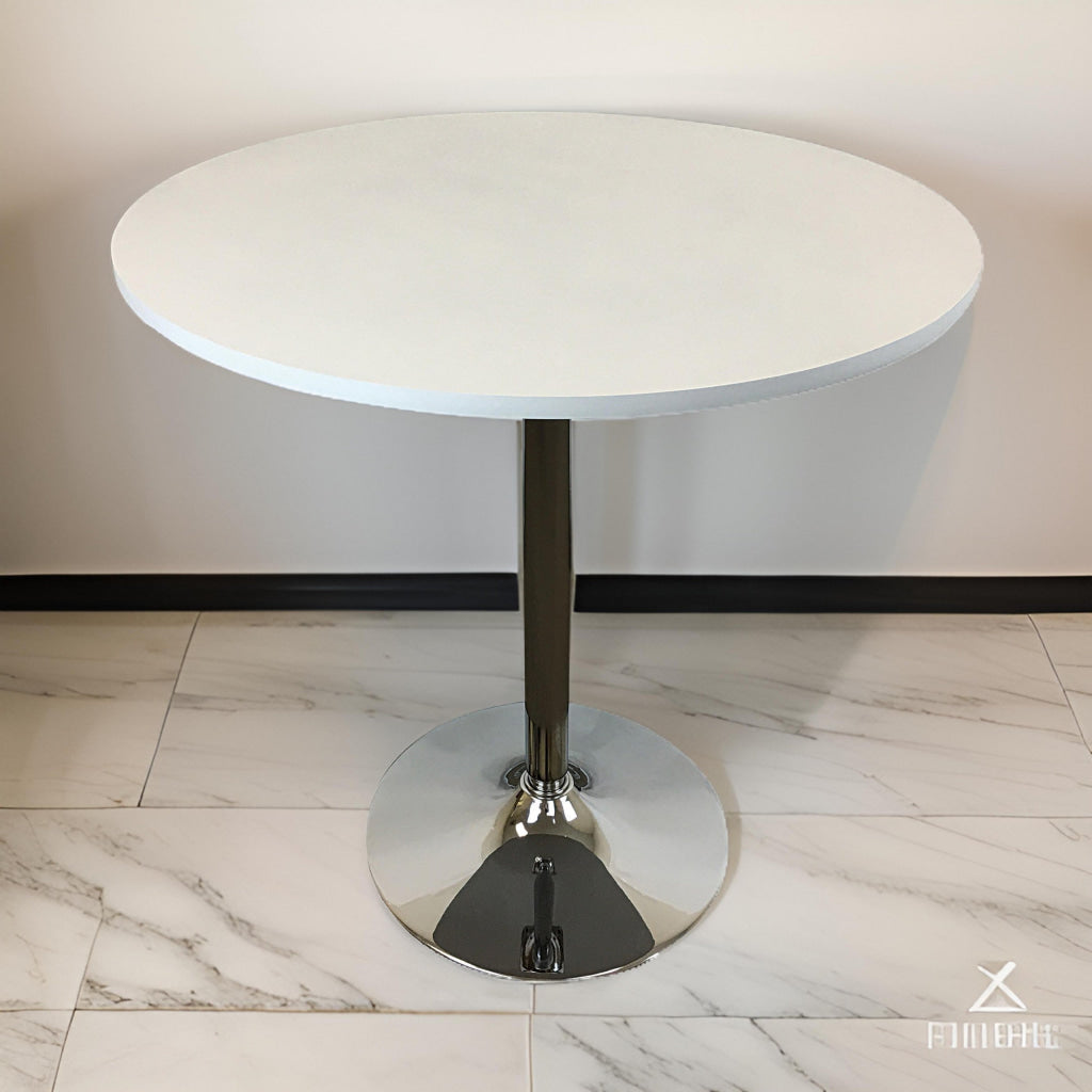 Mari 36 Inch Counter Height Table, White Round Top and Stainless Steel Base By Casagear Home