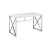 Gracie 47 Inch Desk White Rectangular Top Metal Legs in Chrome Finish By Casagear Home BM312269