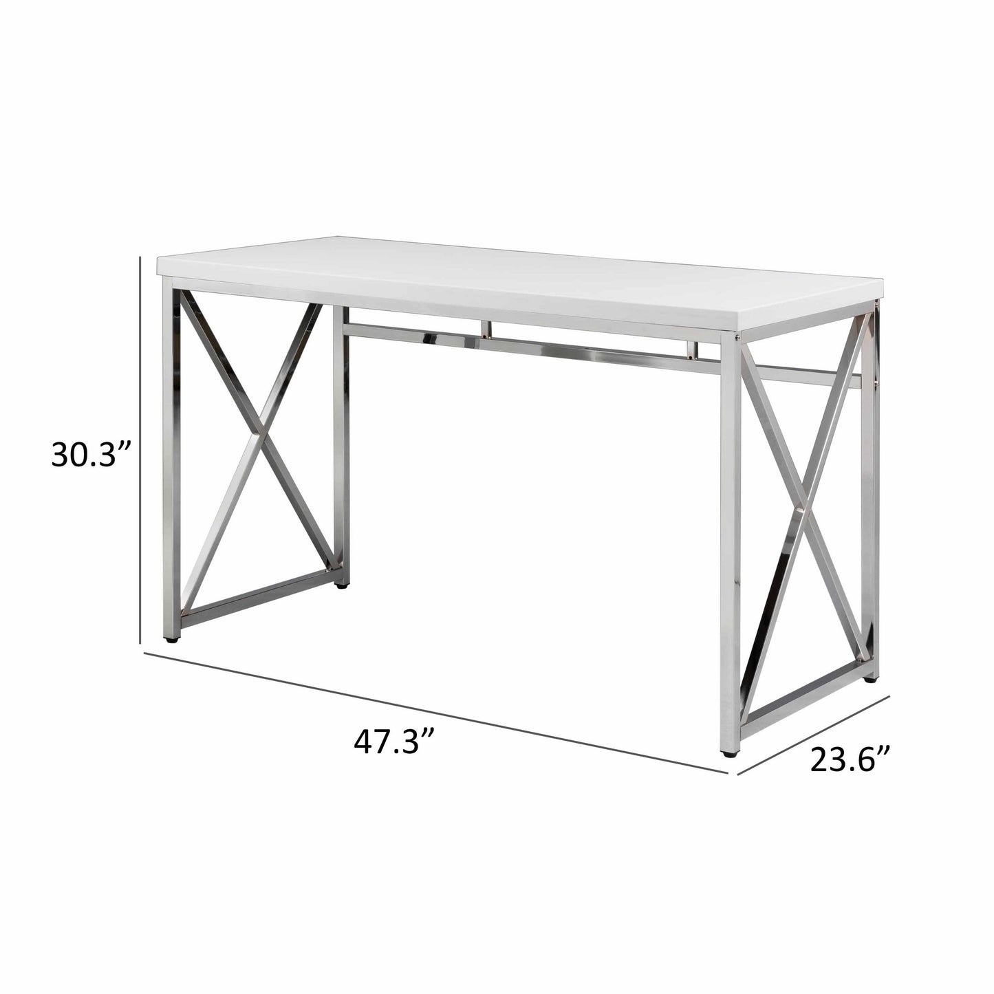 Gracie 47 Inch Desk White Rectangular Top Metal Legs in Chrome Finish By Casagear Home BM312269