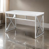 Gracie 47 Inch Desk, White Rectangular Top, Metal Legs in Chrome Finish By Casagear Home