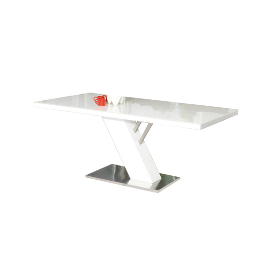 63 Inch Dining Table, Modern White Lacquered Rectangular Top, Steel Base By Casagear Home