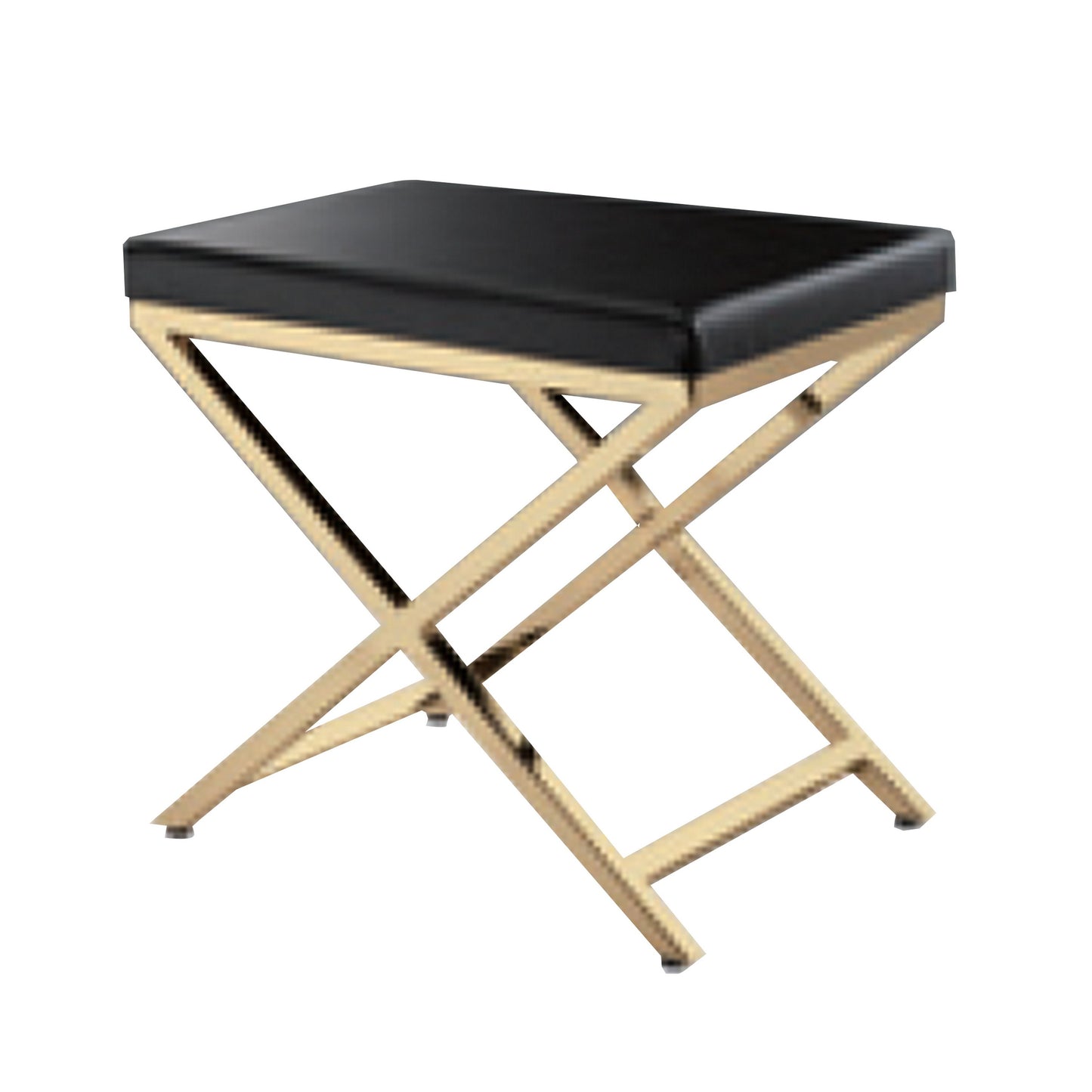 Myra 21 Inch Accent Stool Black Faux Leather Gold Finished Cross Legs By Casagear Home BM312275