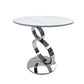 Tiyo 22 Inch Accent End Table White Round Sintered Stone Top Silver Steel By Casagear Home BM312280