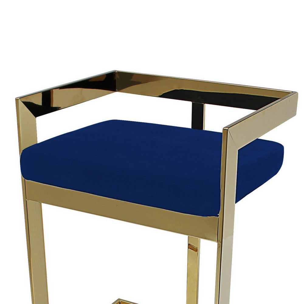 Pio 30 Inch Barstool Chair Blue Velvet Padded Seat Gold Metal Finish By Casagear Home BM312281