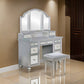 Cole 56 Inch Vanity Desk with Stool Storage Drawers Mirrors Silver Wood By Casagear Home BM312290