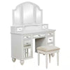 Cole 56 Inch Vanity Desk with Stool, Storage Drawers, Mirrors, White Wood By Casagear Home