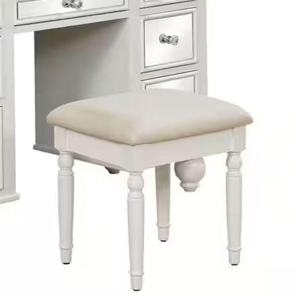 Cole 56 Inch Vanity Desk with Stool Storage Drawers Mirrors White Wood By Casagear Home BM312291