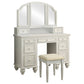 Cael 60 Inch Vanity Desk with Stool, Drawers, 3 Sided Mirror, White Wood By Casagear Home