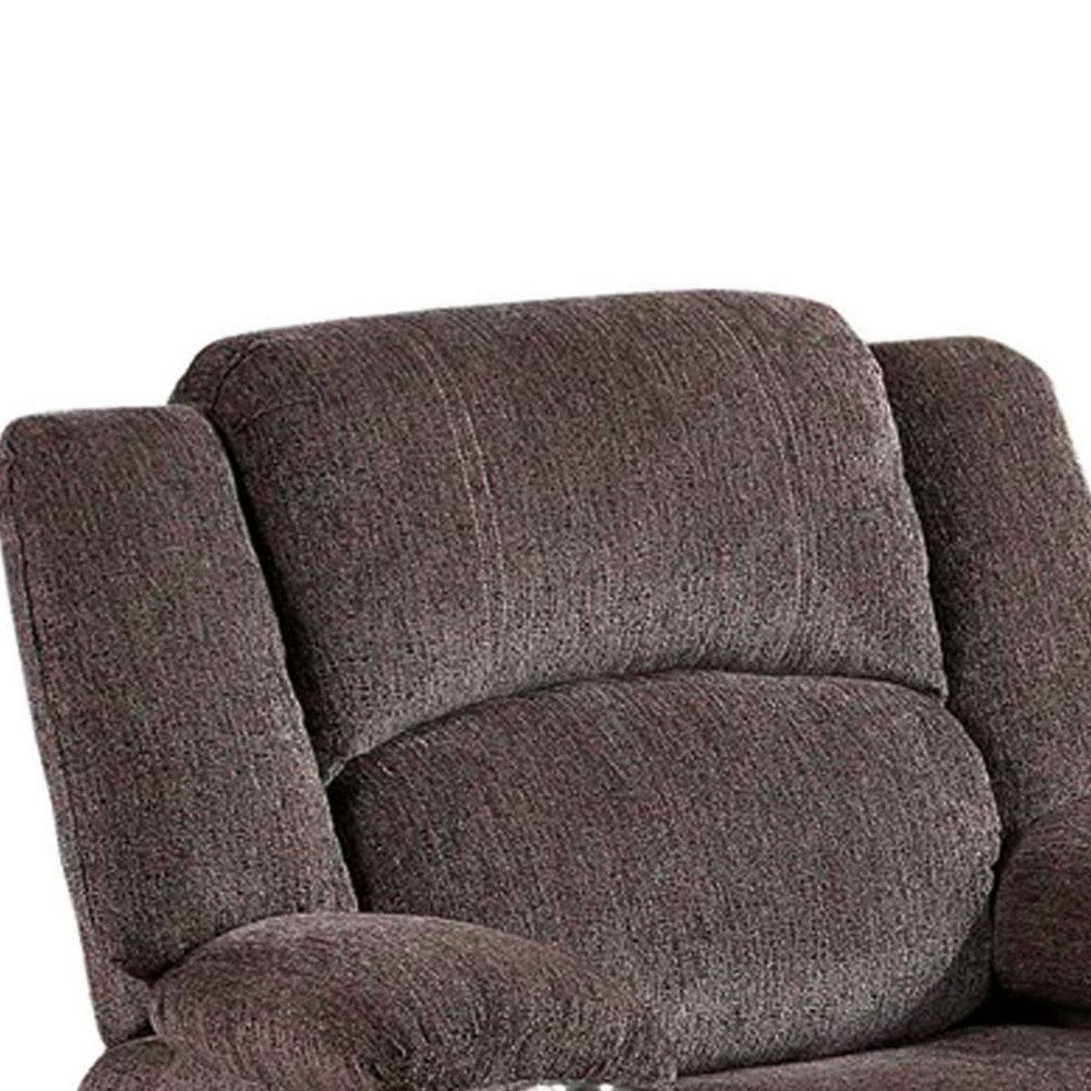 Finlo 40 Inch Power Recliner Chair USB Port Plush Brown Chenille Fabric By Casagear Home BM312302