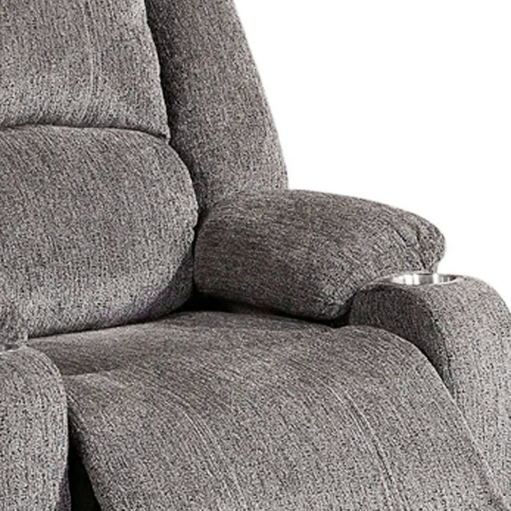 Finlo 40 Inch Power Recliner Chair USB Port Plush Gray Chenille Fabric By Casagear Home BM312303