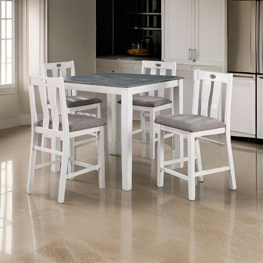 Helio 5 Piece Counter Height Dining Table and Chairs Set, White Wood, Gray By Casagear Home