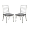 Wren 24 Inch Dining Chair Set of 2 Gray Fabric Cushion Antique White Wood By Casagear Home BM312310