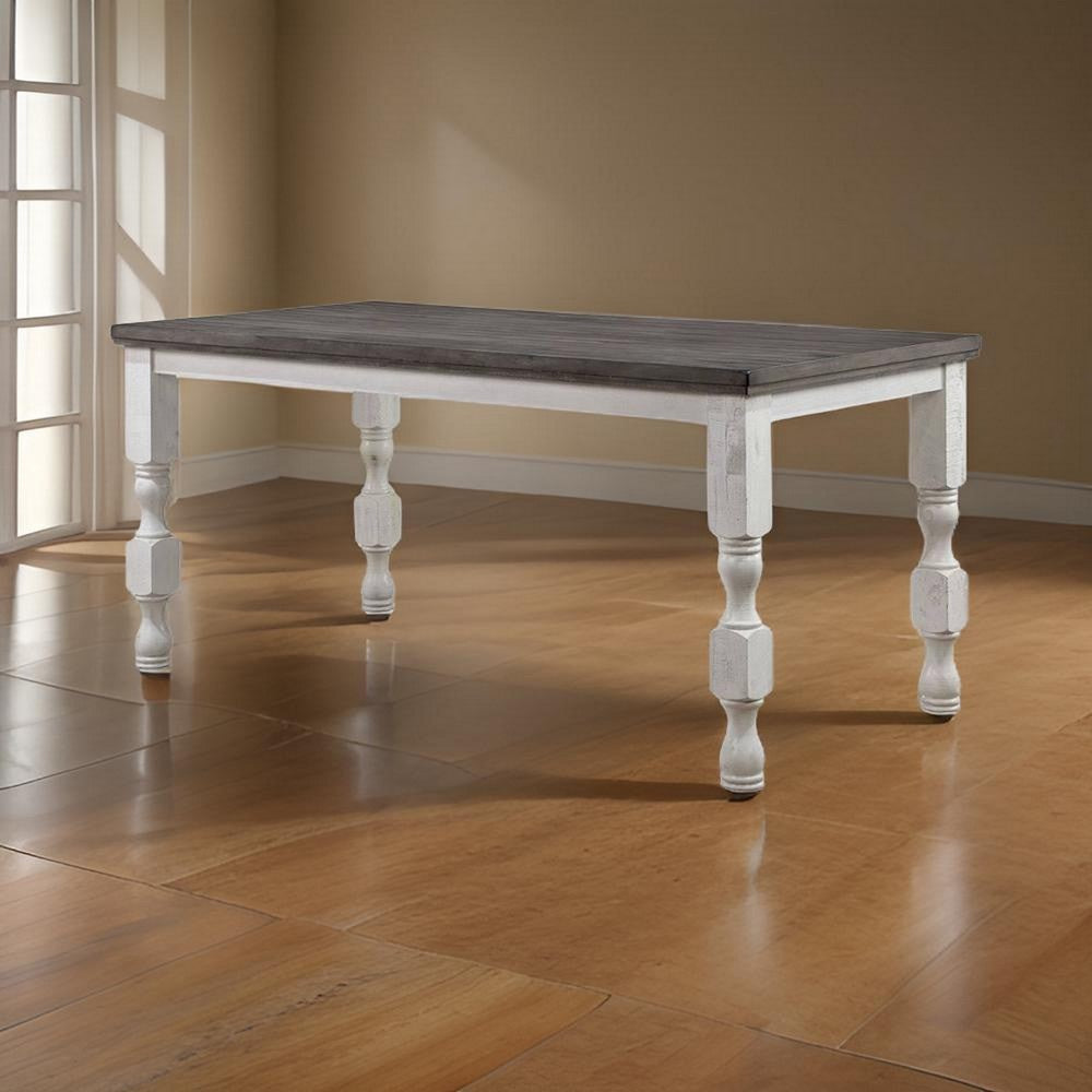 Wren 79 Inch Counter Height Table Rectangular Antique White Wood Gray By Casagear Home BM312311