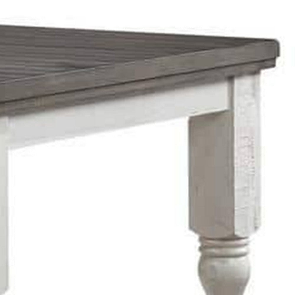 Wren 79 Inch Dining Table Rectangular Top Antique White Wood Gray Top By Casagear Home BM312312