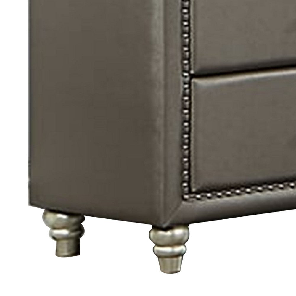 Seth 59 Inch Dresser 7 Drawers Solid Wood Frame Tufted Gray Faux Leather By Casagear Home BM312318