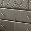 Seth 59 Inch Dresser 7 Drawers Solid Wood Tufted Gray Faux Leather By Casagear Home BM312319