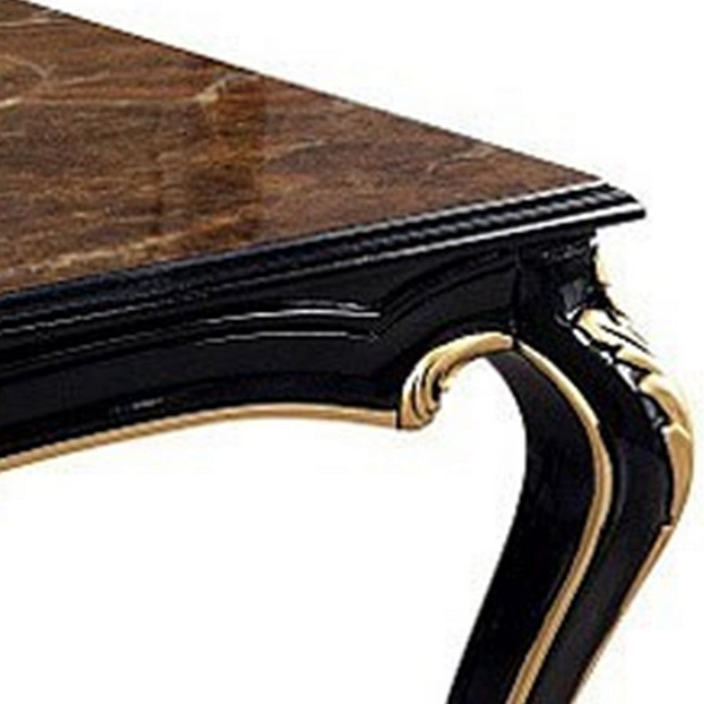 Trix 22 Inch Side End Table Faux Stone Carved Scrollwork Black and Gold By Casagear Home BM312323