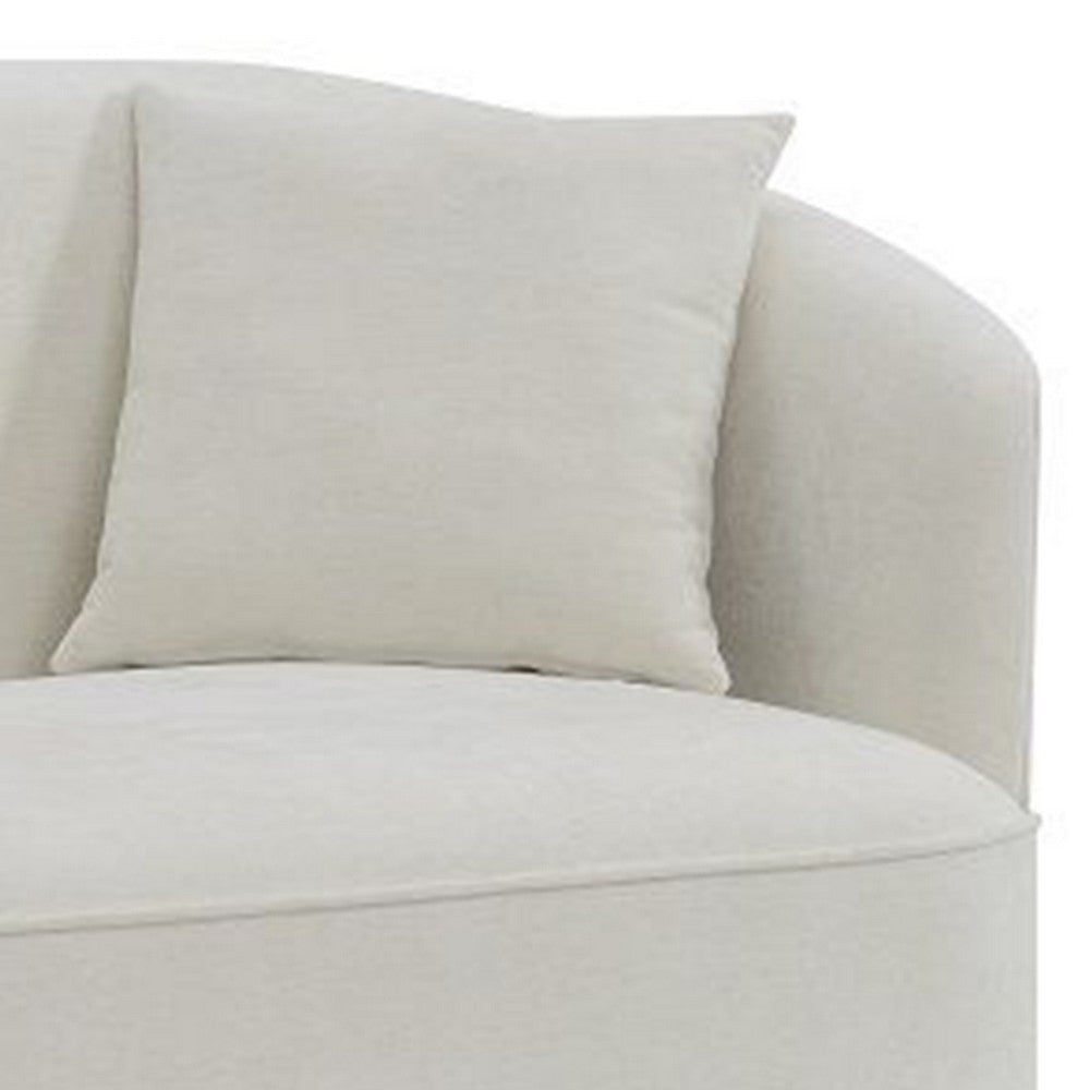 Oggy 64 Inch Loveseat 2 Throw Pillows Barrel Shape Soft Beige Chenille By Casagear Home BM312341