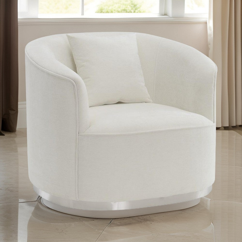 Oggy 39 Inch Accent Chair with 1 Pillow Barrel Shape Soft Beige Chenille By Casagear Home BM312342