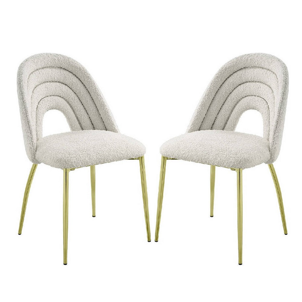 Inch 25 Inch Side Dining Chair Set of 2 White Teddy Sherpa Gold Legs By Casagear Home BM312344