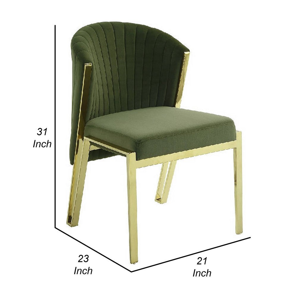 Verie 23 Inch Side Dining Chair Set of 2 Mirror Gold Steel Green Velvet By Casagear Home BM312347