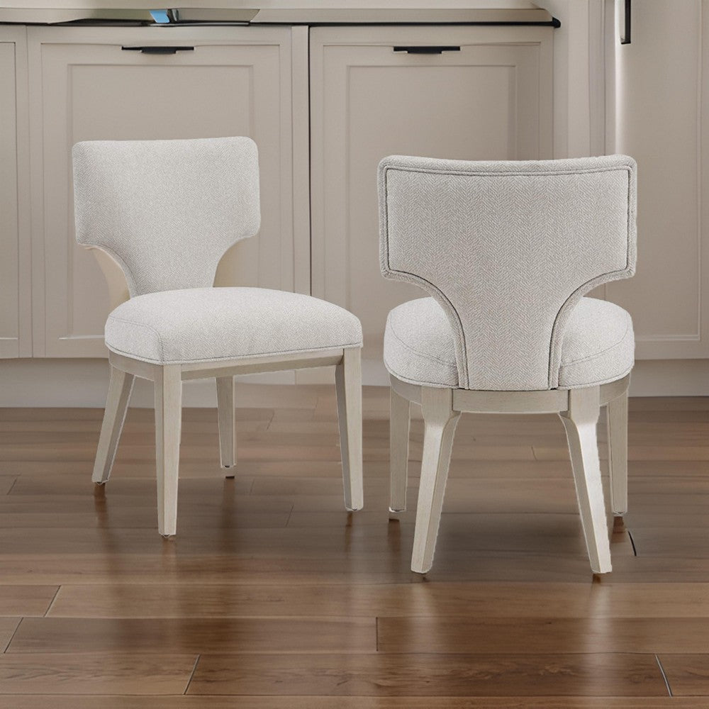 Kyna 21 Inch Side Dining Chair Set of 2, Curved Backrest, Champagne Linen By Casagear Home