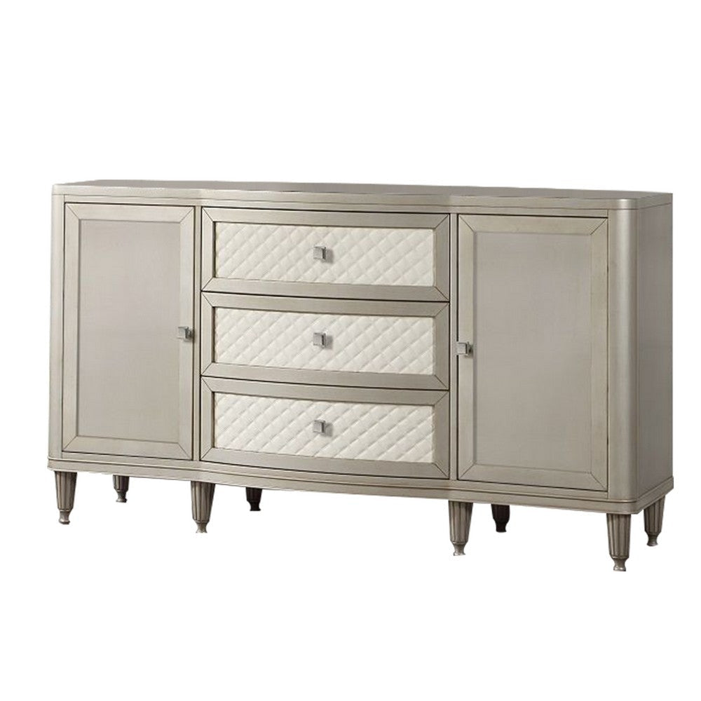 Kyna 66 Inch Sideboard Console, 3 Drawers, 2 Cabinets, Stone Top, Champagne By Casagear Home