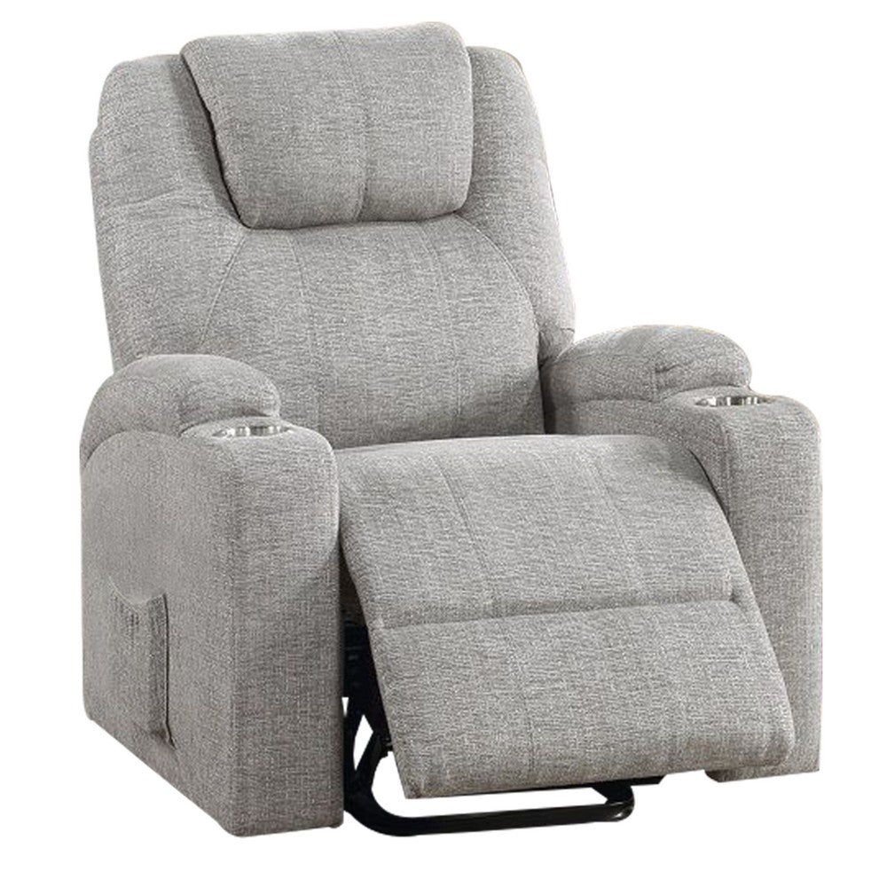 Evans 37 Inch Recliner Chair Power Lift Cupholders Chenille Light Gray By Casagear Home BM312351