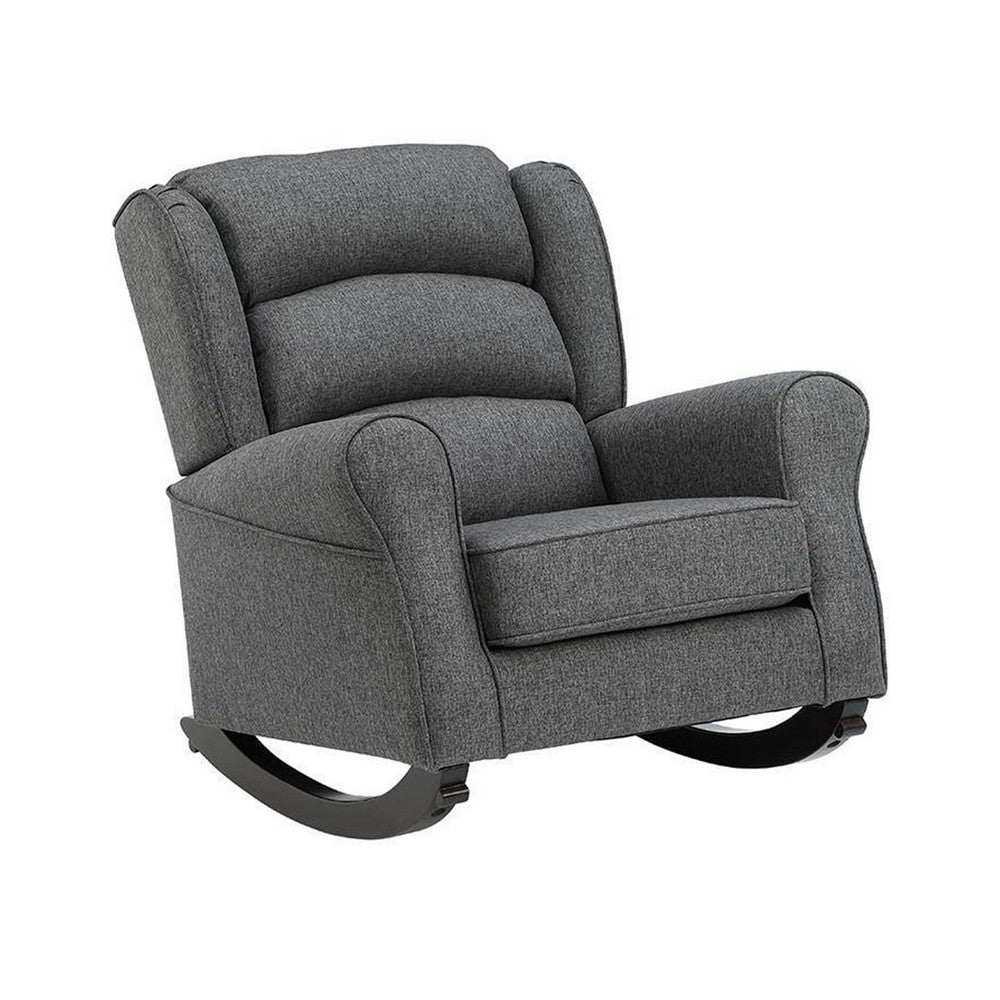 34 Inch Rocking Chair Wood Frame Channel Tufted Gray Fabric Upholstery By Casagear Home BM312354