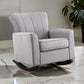 34 Inch Rocking Chair, Wood Frame, Vertical Channel Tufted Gray Linen By Casagear Home