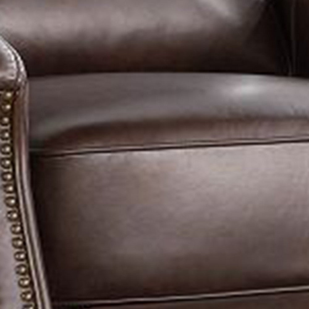 Enice 40 Inch Accent Chair with Footrest Nailhead Trim Dark Brown Leather By Casagear Home BM312357