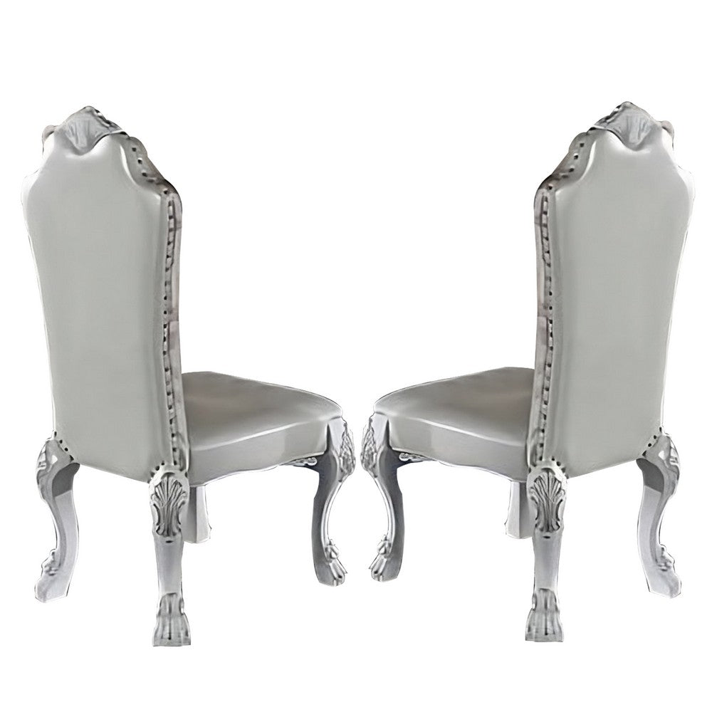 Ally 25 Inch Side Chair Set of 2 Curved Top Carved Scrolled Motifs White By Casagear Home BM312360