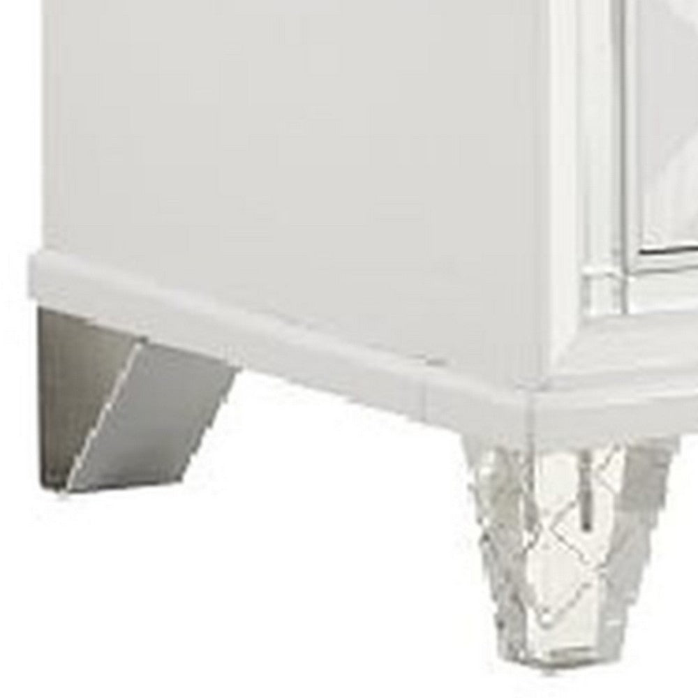 Kyla 31 Inch Nightstand 2 Drawers Mirror Trim Clear Legs White Wood By Casagear Home BM312362