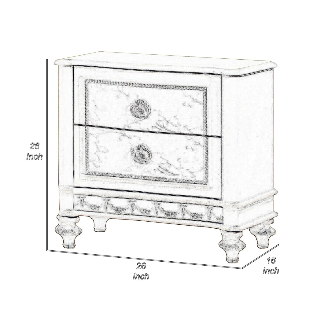 Dorie 26 Inch Nightstand with 2 Drawers Oval Molded Trim Ivory White Wood By Casagear Home BM312365