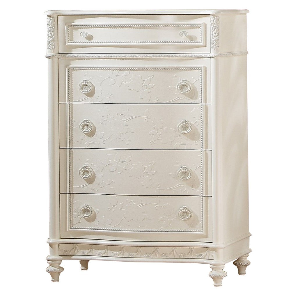 Dorie 52 Inch Tall Dresser Chest 5 Drawers Molded Trim Ivory White Wood By Casagear Home BM312367