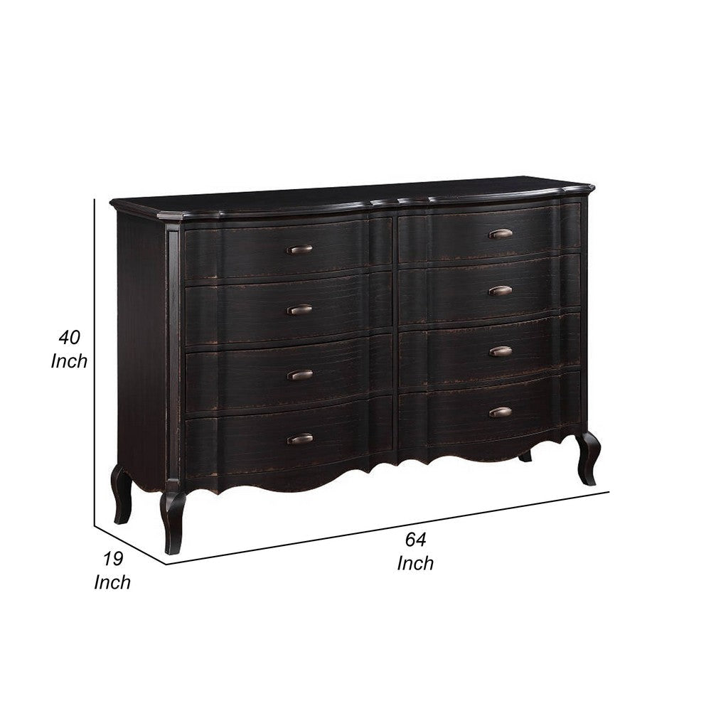 Ola 64 Inch Wide Dresser 6 Drawers Cabriole Legs French Style Black By Casagear Home BM312369