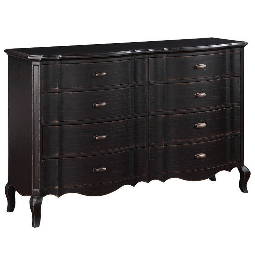 Ola 64 Inch Wide Dresser, 6 Drawers, Cabriole Legs, French Style, Black By Casagear Home