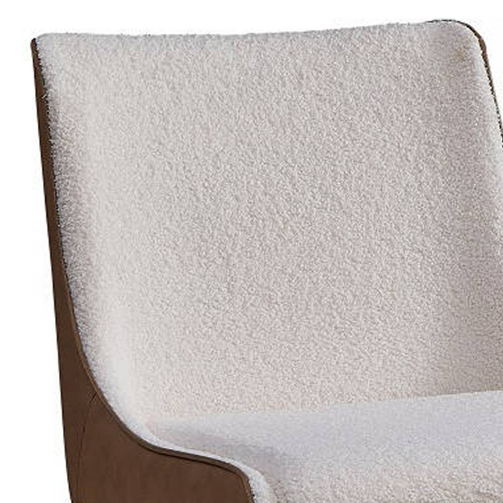 25 Inch Side Dining Chair Set of 2 Wingback White Boucle Walnut Brown By Casagear Home BM312370