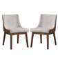 25 Inch Side Dining Chair Set of 2 Wingback White Boucle Walnut Brown By Casagear Home BM312370