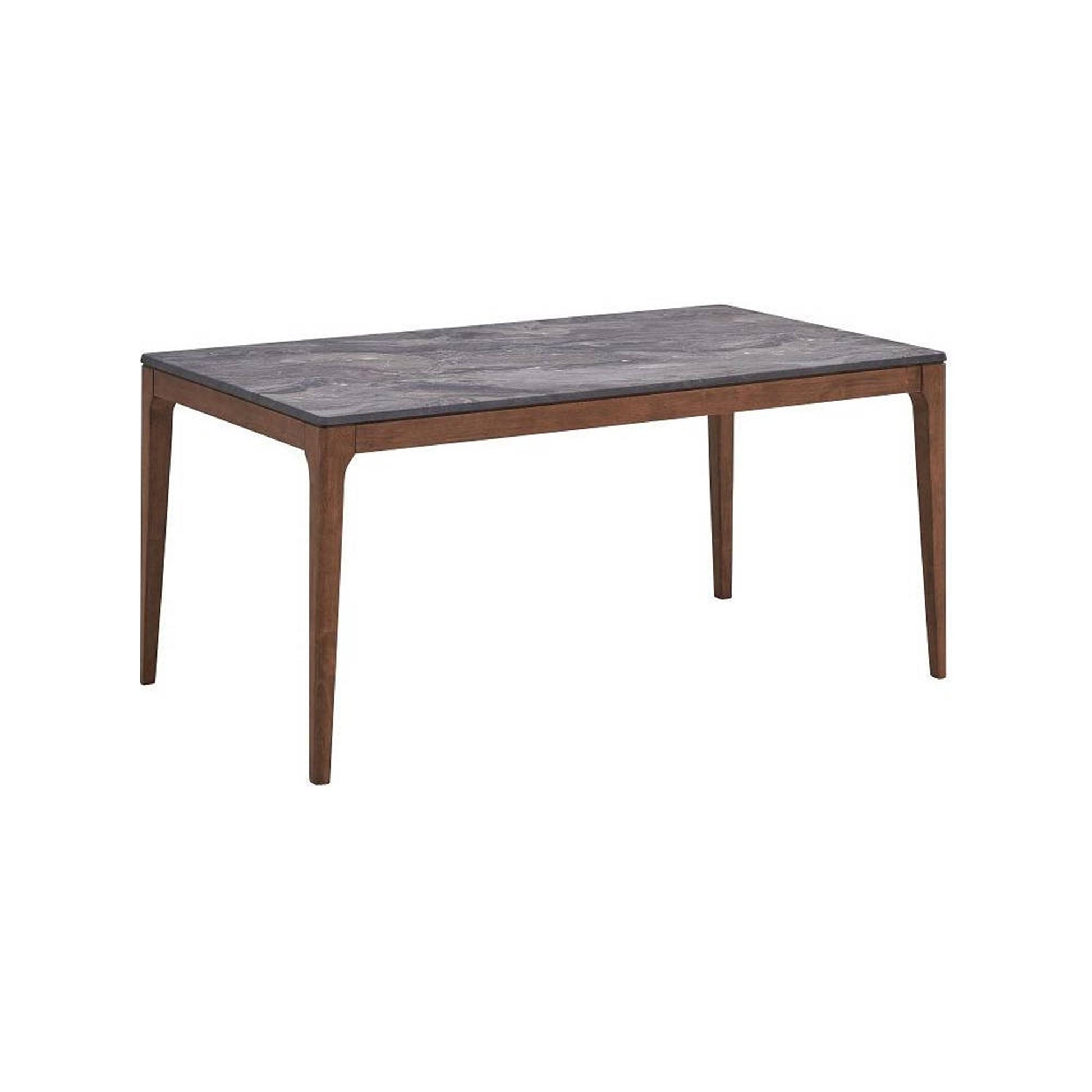 Evis 63 Inch Dining Table Marble Grain Faux Stone Top Walnut Brown Wood By Casagear Home BM312373